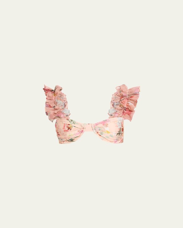 Lily Flower Flutter Sleeve Bikini Top